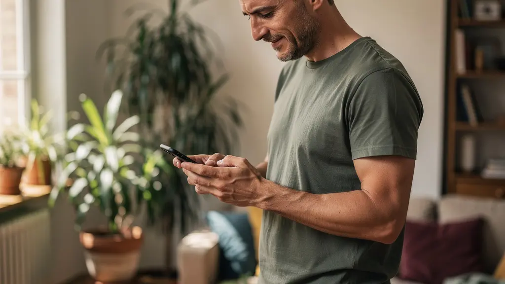 Homme consultant son attestation de finançabilité sur smartphone après simulation Pretto